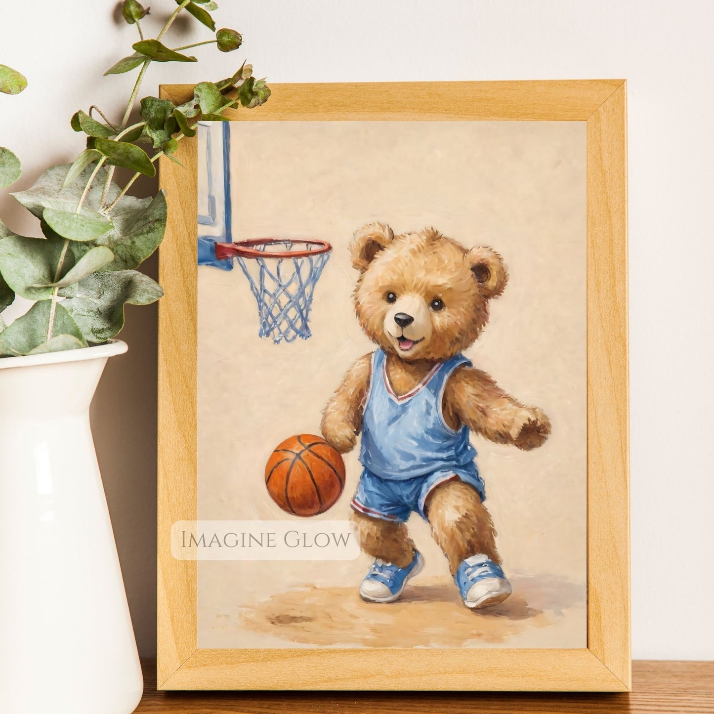 bear vintage basketball nursery art print 