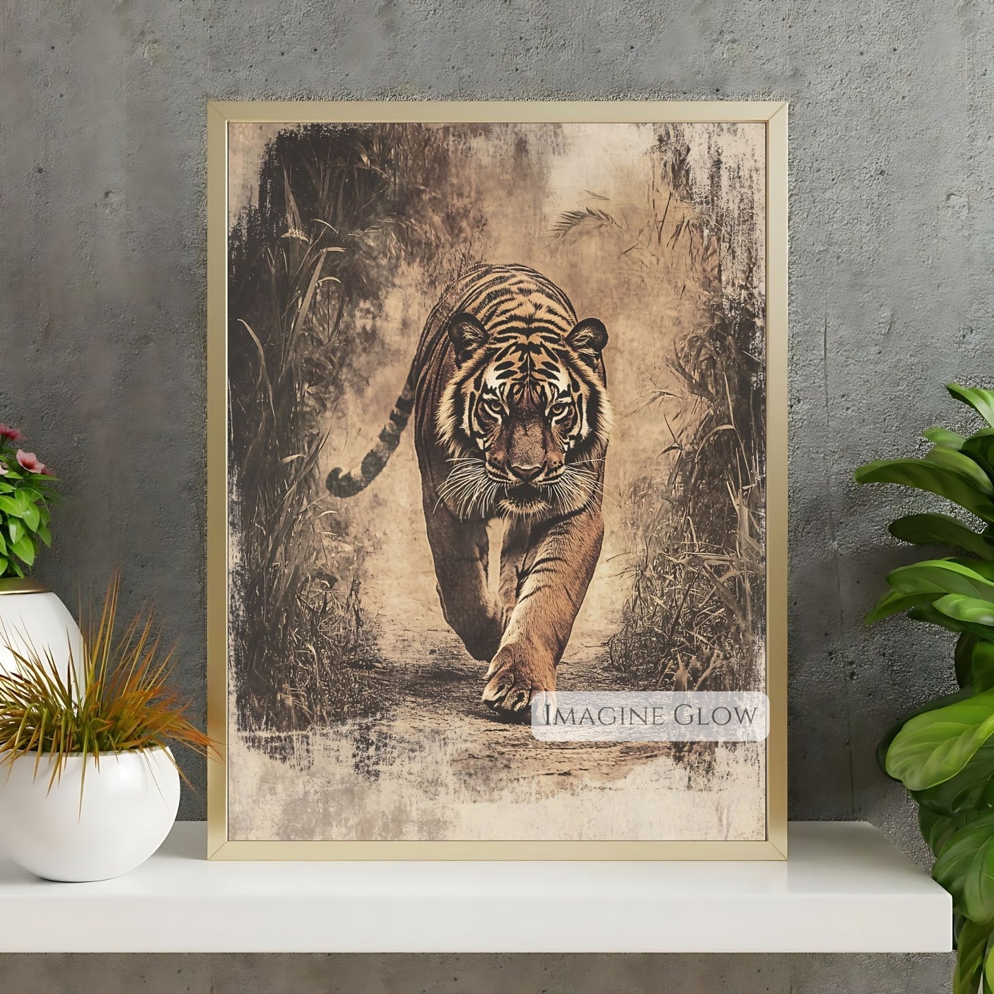 Wild tiger walking through jungle printable.
