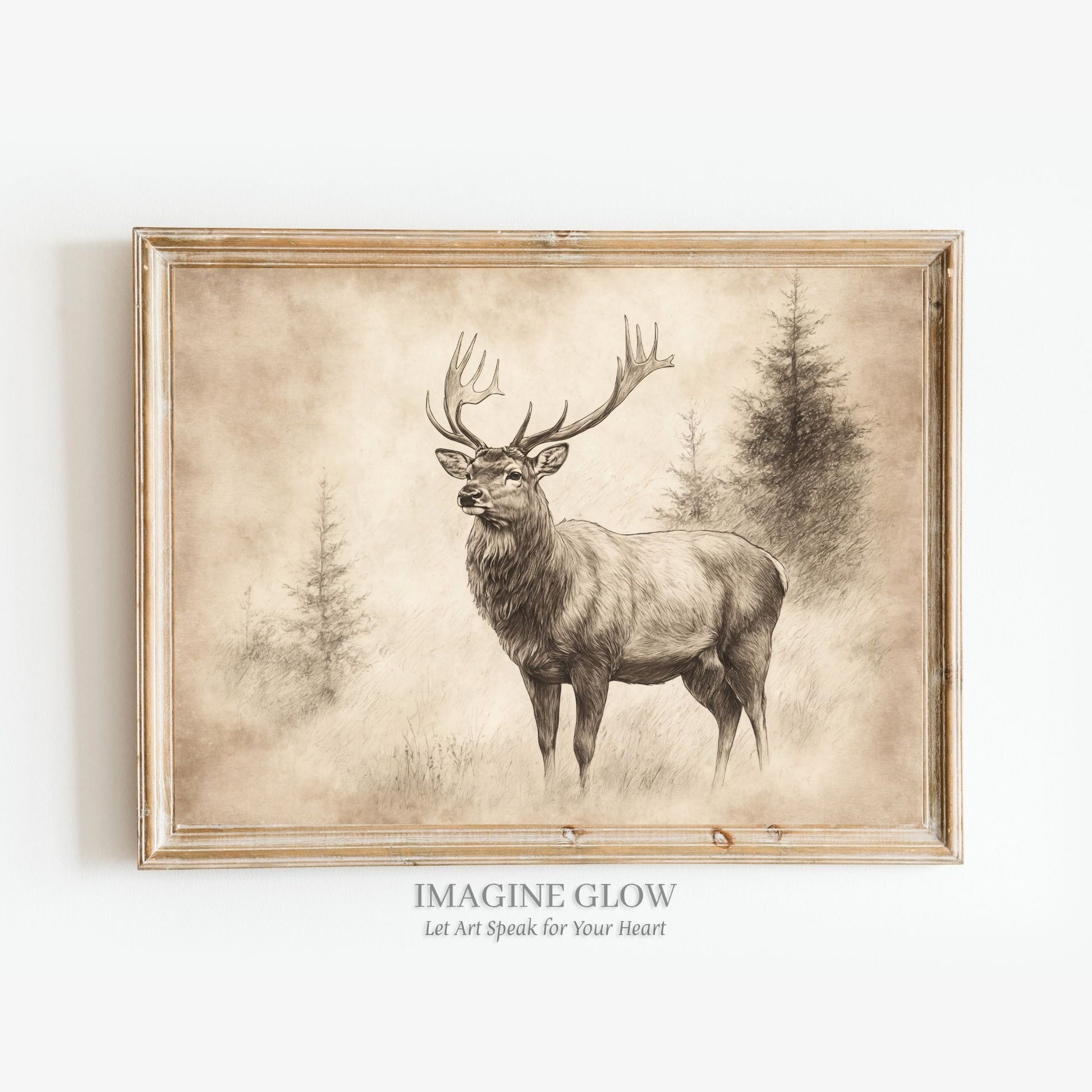 Elegant deer stag sketch for rustic farmhouse decor.
