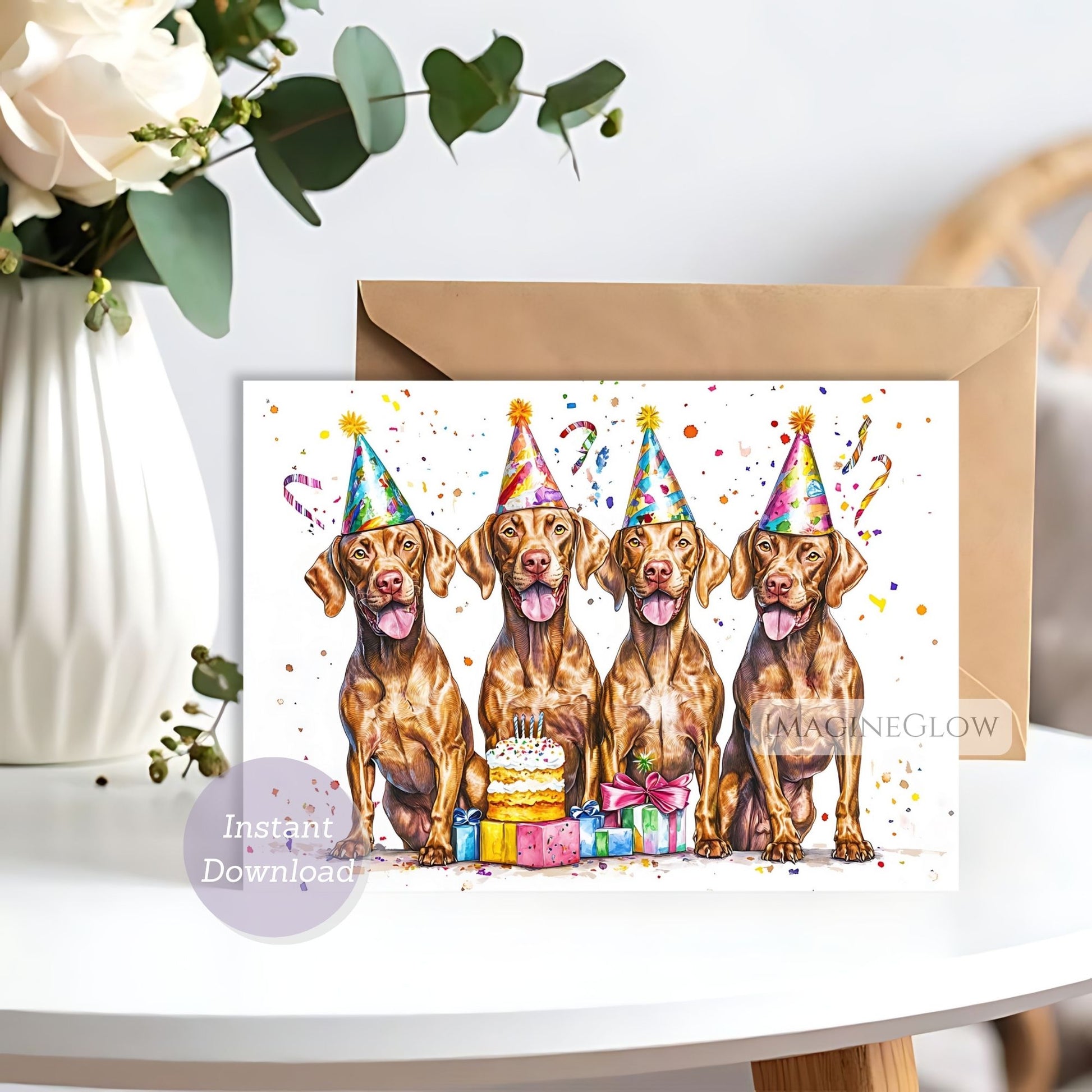 digital dog lover greeting card
printable vizsla birthday card
