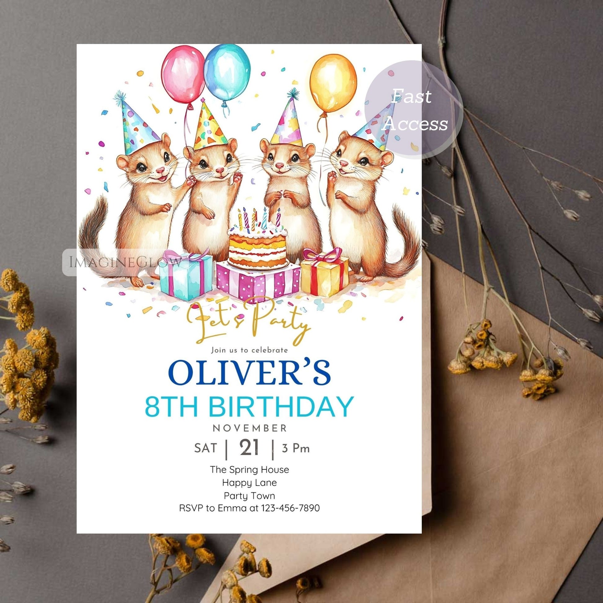 Cute Woodland Animal Birthday Invitation