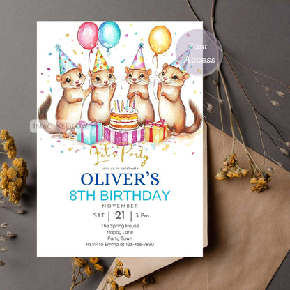 Cute Woodland Animal Birthday Invitation