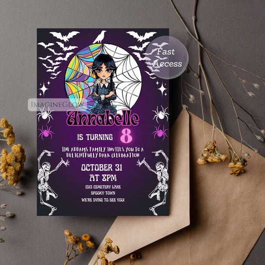 Gothic girl spooky birthday party invite

