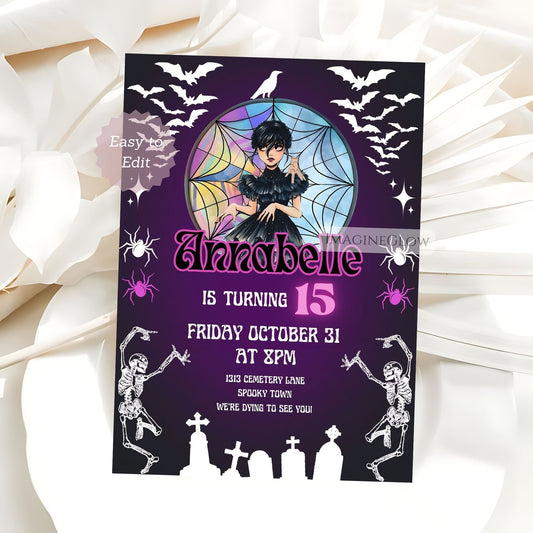Wednesday Addams birthday invitation for kids
