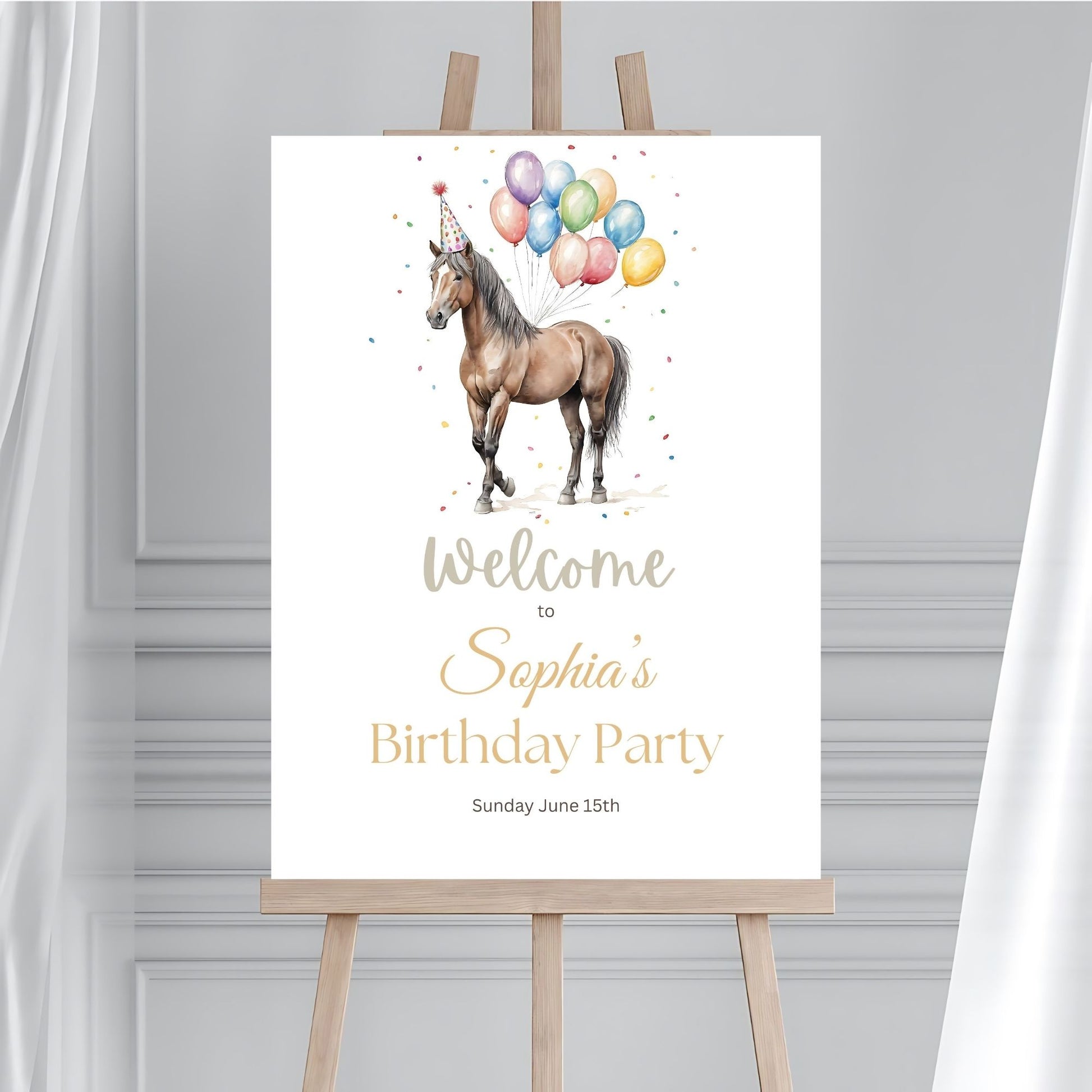 Horse birthday party decorations and thank-you cards, welcome sign, DIY templates.
