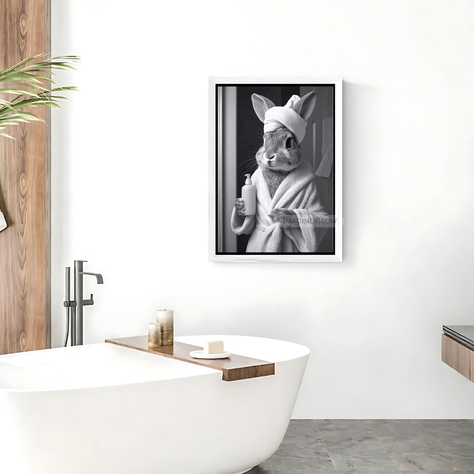 Whimsical bunny restroom art print
