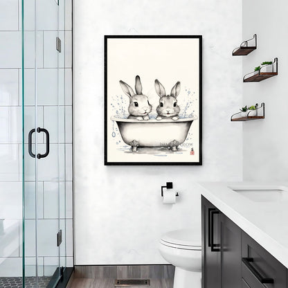 Vintage rabbit bathroom illustration
