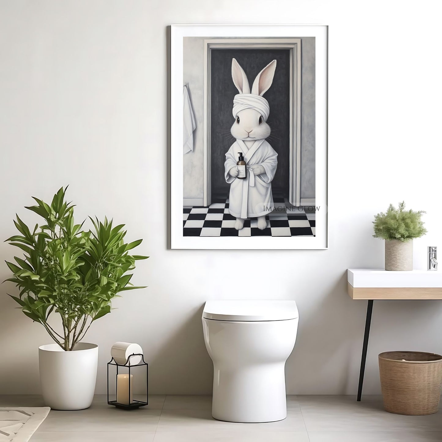 Digital download bunny in bathrobe kids' restroom art