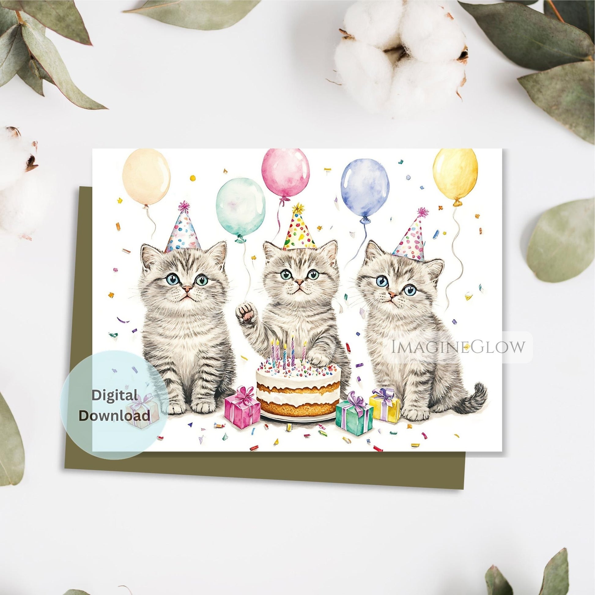 Cute kitten cat birthday card printable download
Adorable kitten birthday greeting card for kids
