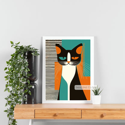 Modern whimsical cat art for living room or office decor.