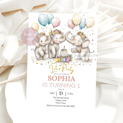 Jungle themed elephant birthday party invite
