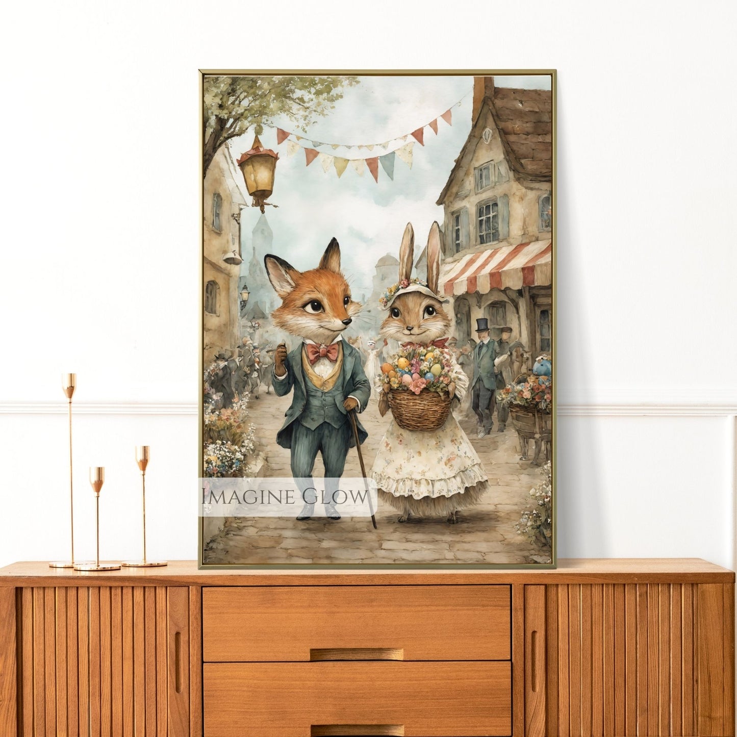 Cottagecore Easter Decor - Fox & Bunny Artwork
