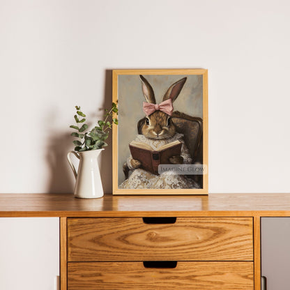 Bunny reading book cottagecore wall decor