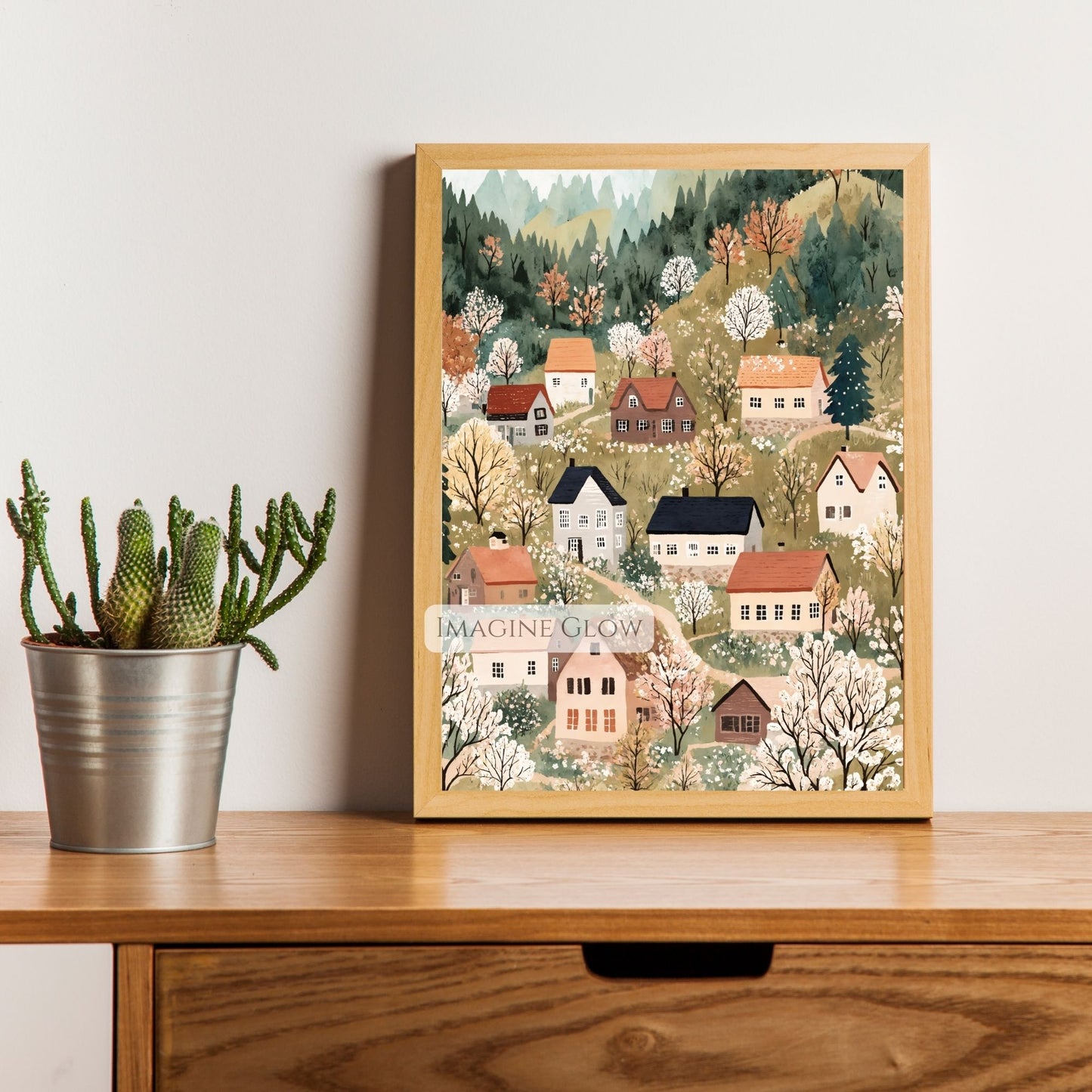 Rustic countryside village art for spring decor
