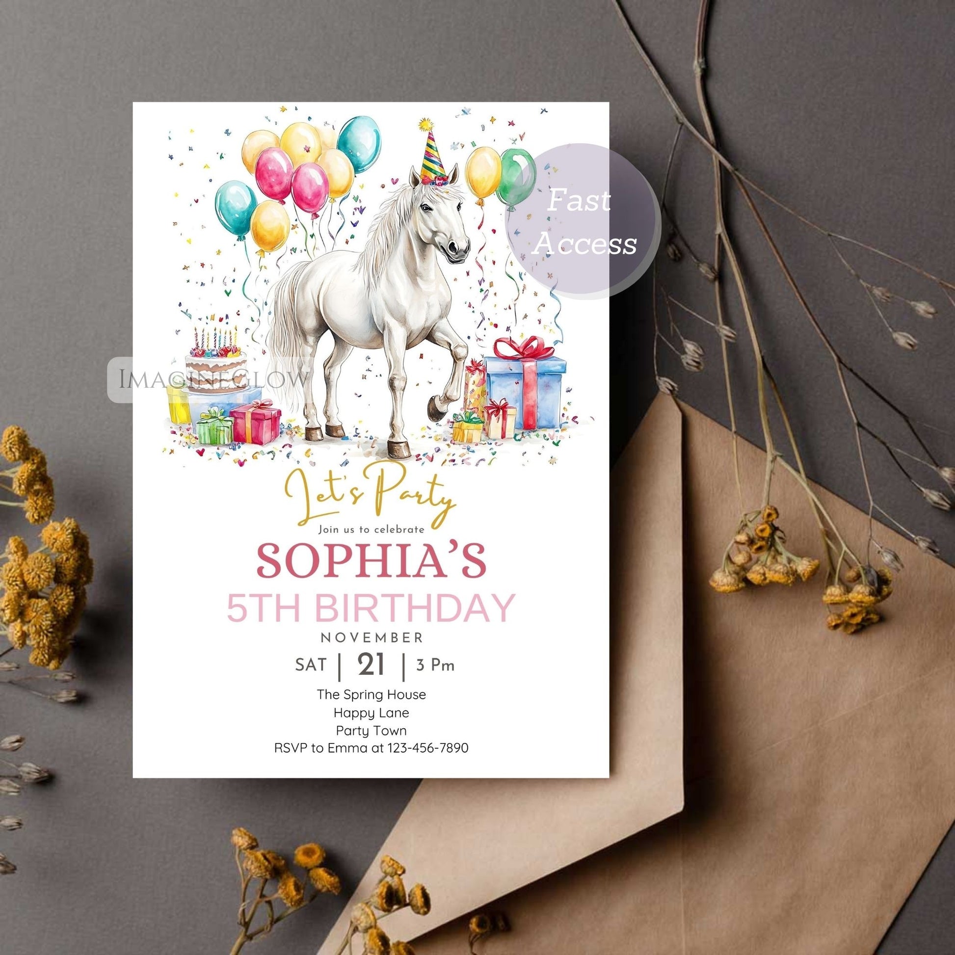 Magical horse birthday invite printable