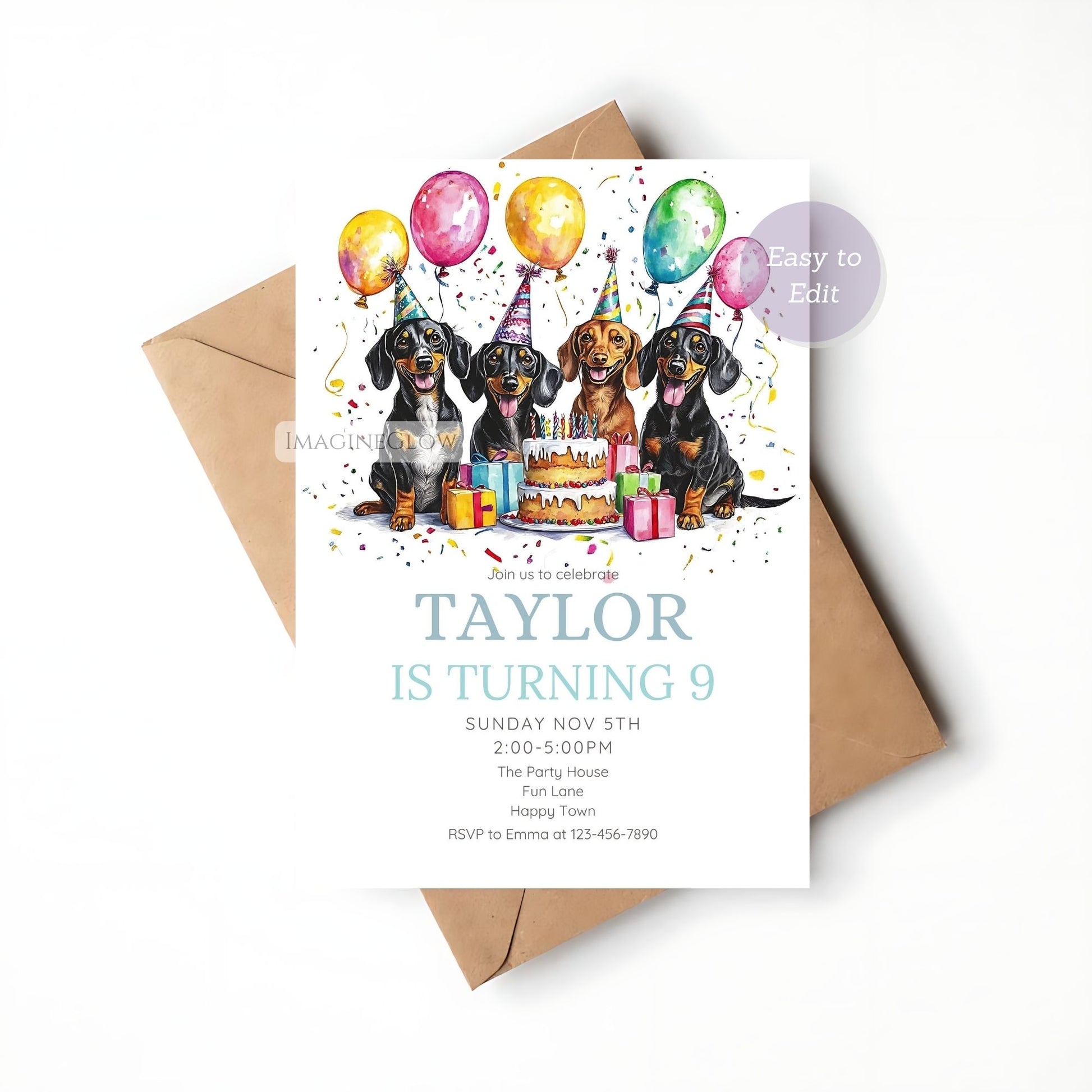 Wiener dog birthday party invitation for dog lovers
