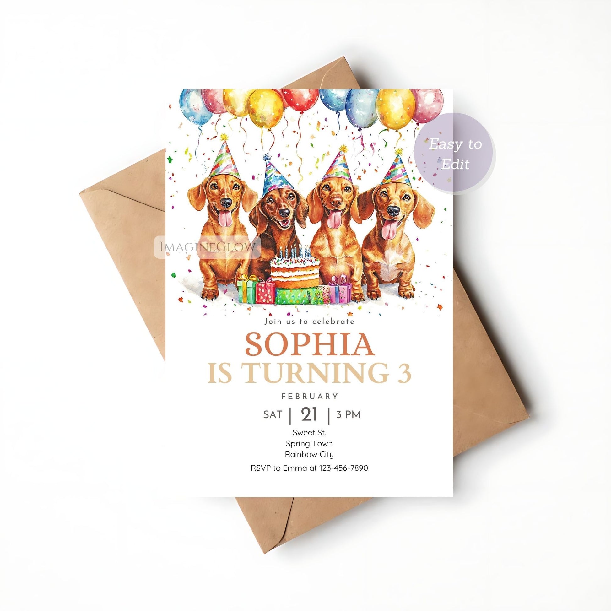 Editable Dachshund birthday invitation for dog lovers
