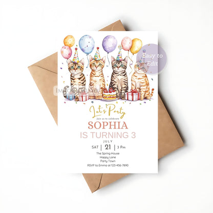 Stylish Bengal cat themed birthday invitation
Digital Bengal cat birthday invitation for kids
