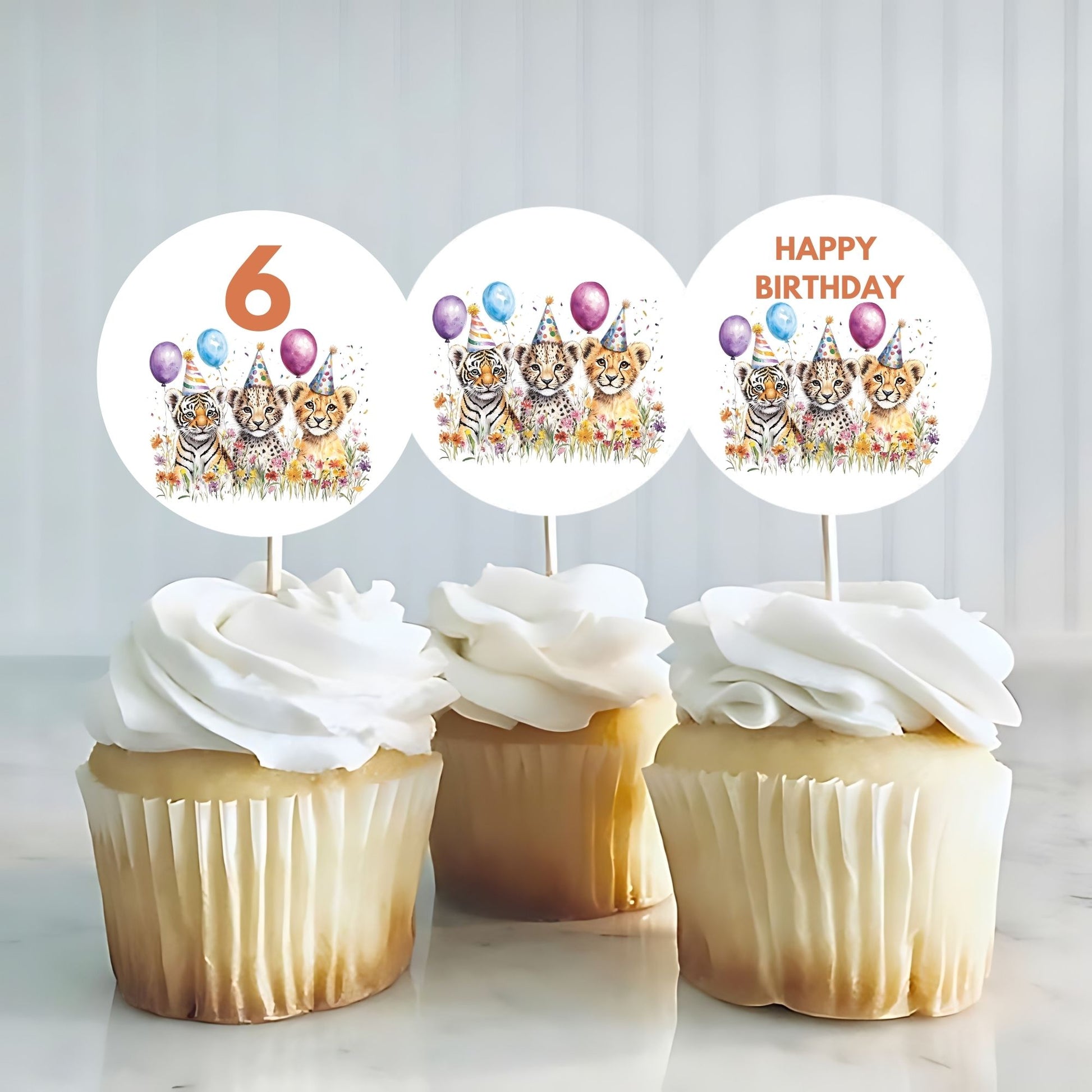 wild cats cupcake toppers
girl safari cupcake toppers
jungle animal birthday cupcake decor
lion leopard tiger cupcake toppers