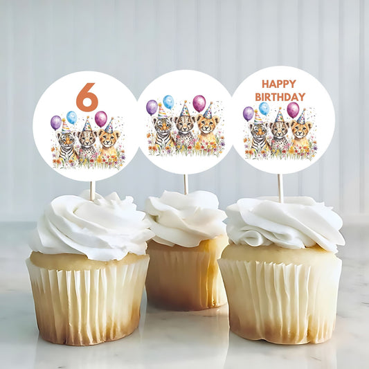 wild cats cupcake toppers
girl safari cupcake toppers
jungle animal birthday cupcake decor
lion leopard tiger cupcake toppers