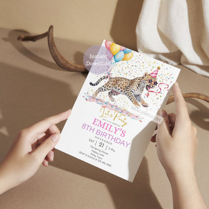 leopard birthday invitation editable safari party evite
