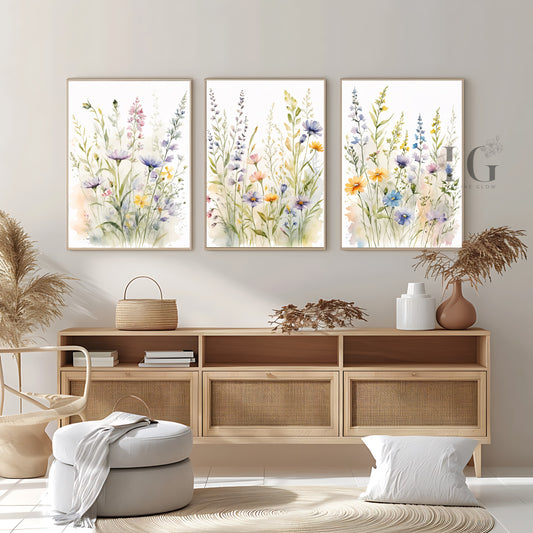 Wildflower wall art featuring vibrant botanical prints