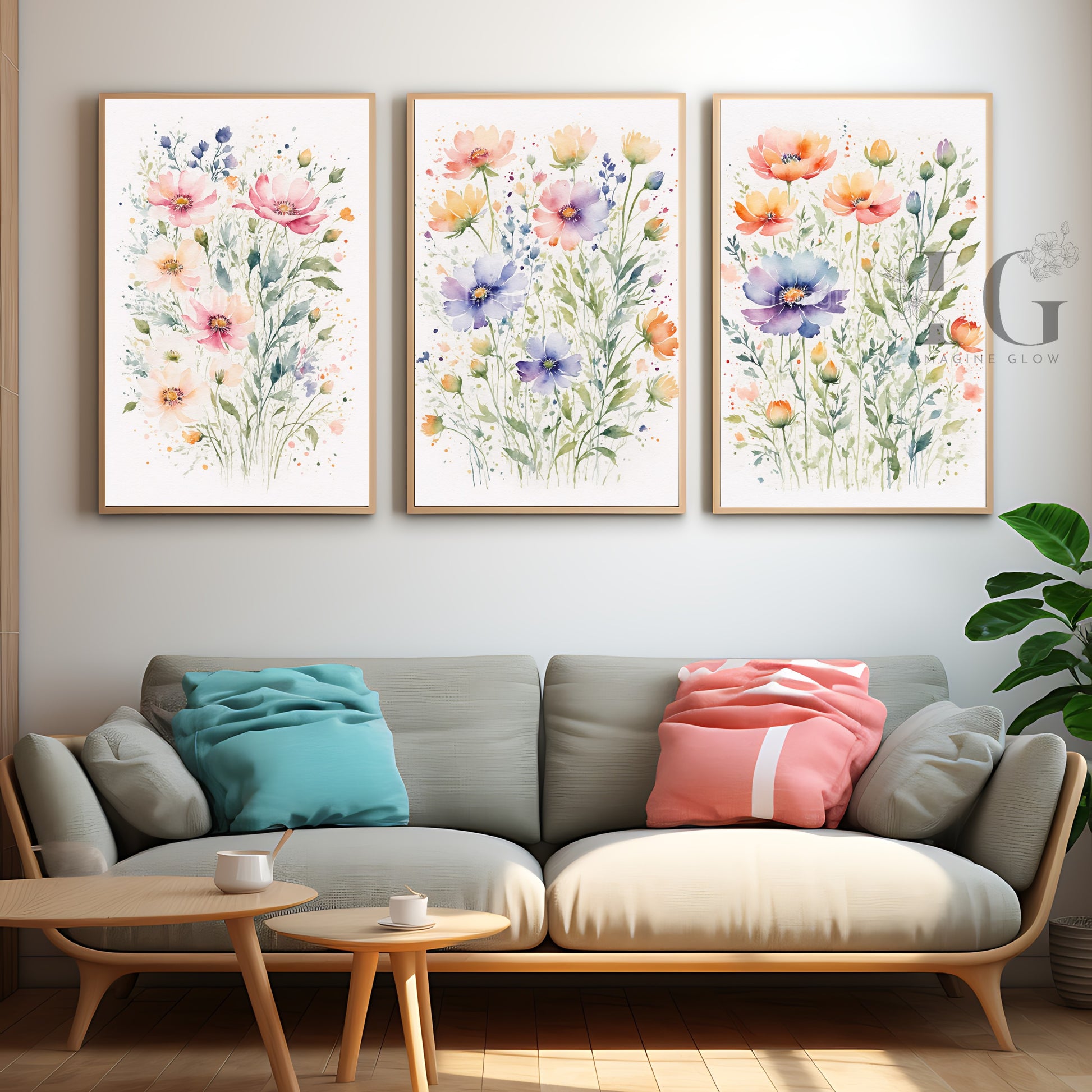 Serene botanical print of a wildflower meadow for home decor