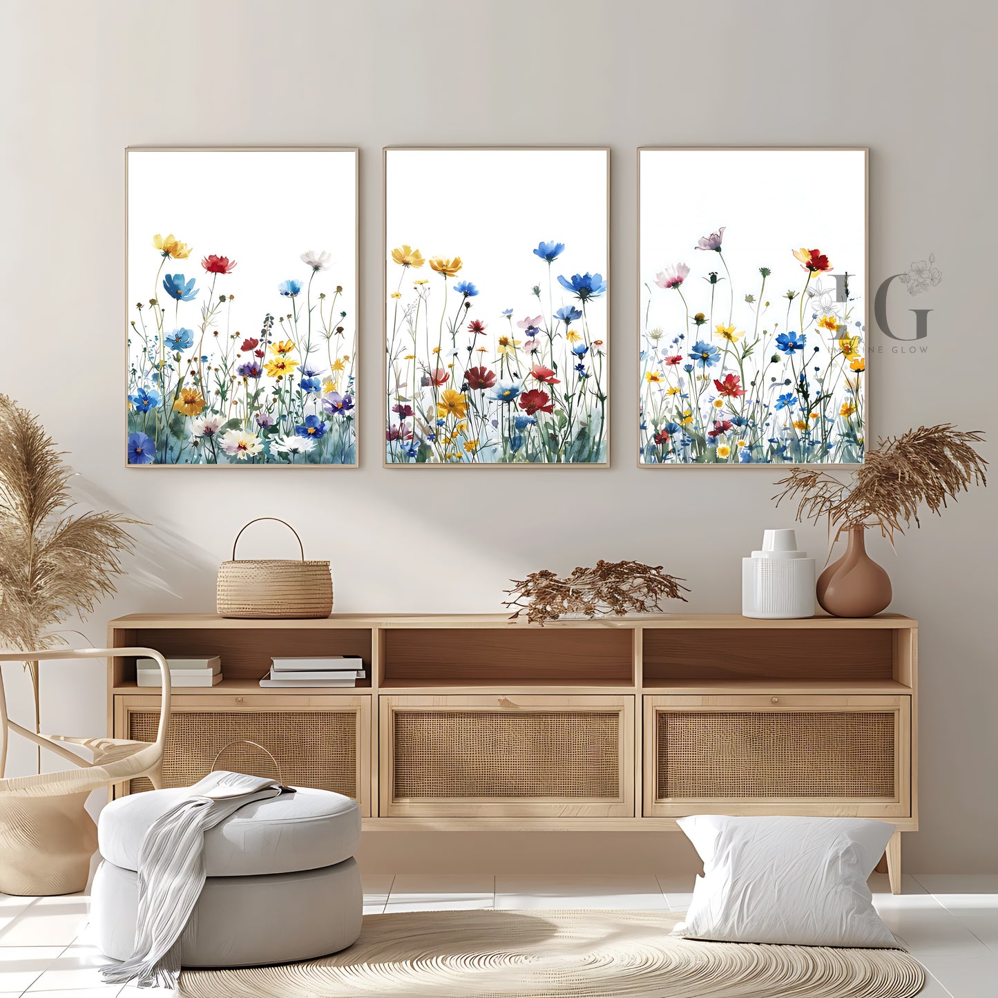 Meadow wildflower wall art with vibrant botanical flowers