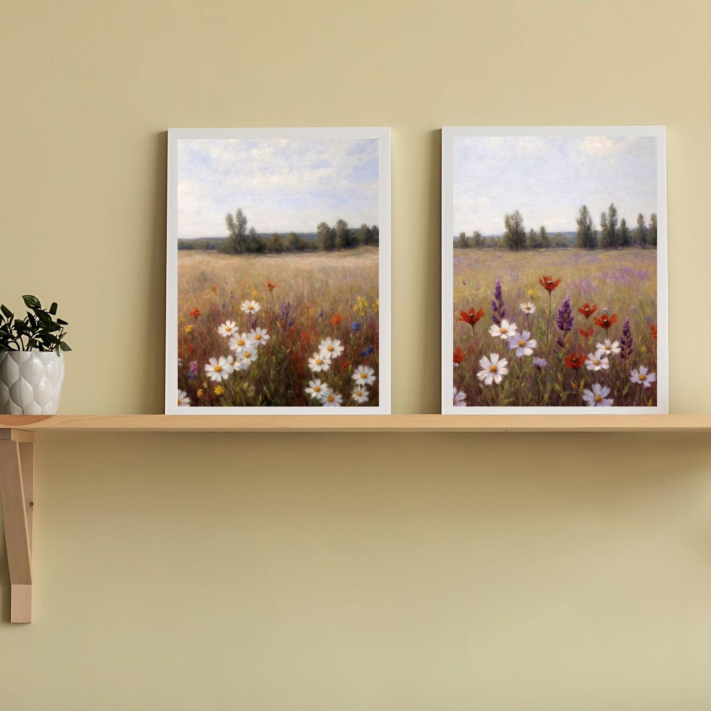 Rustic wildflower field painting for wall decor