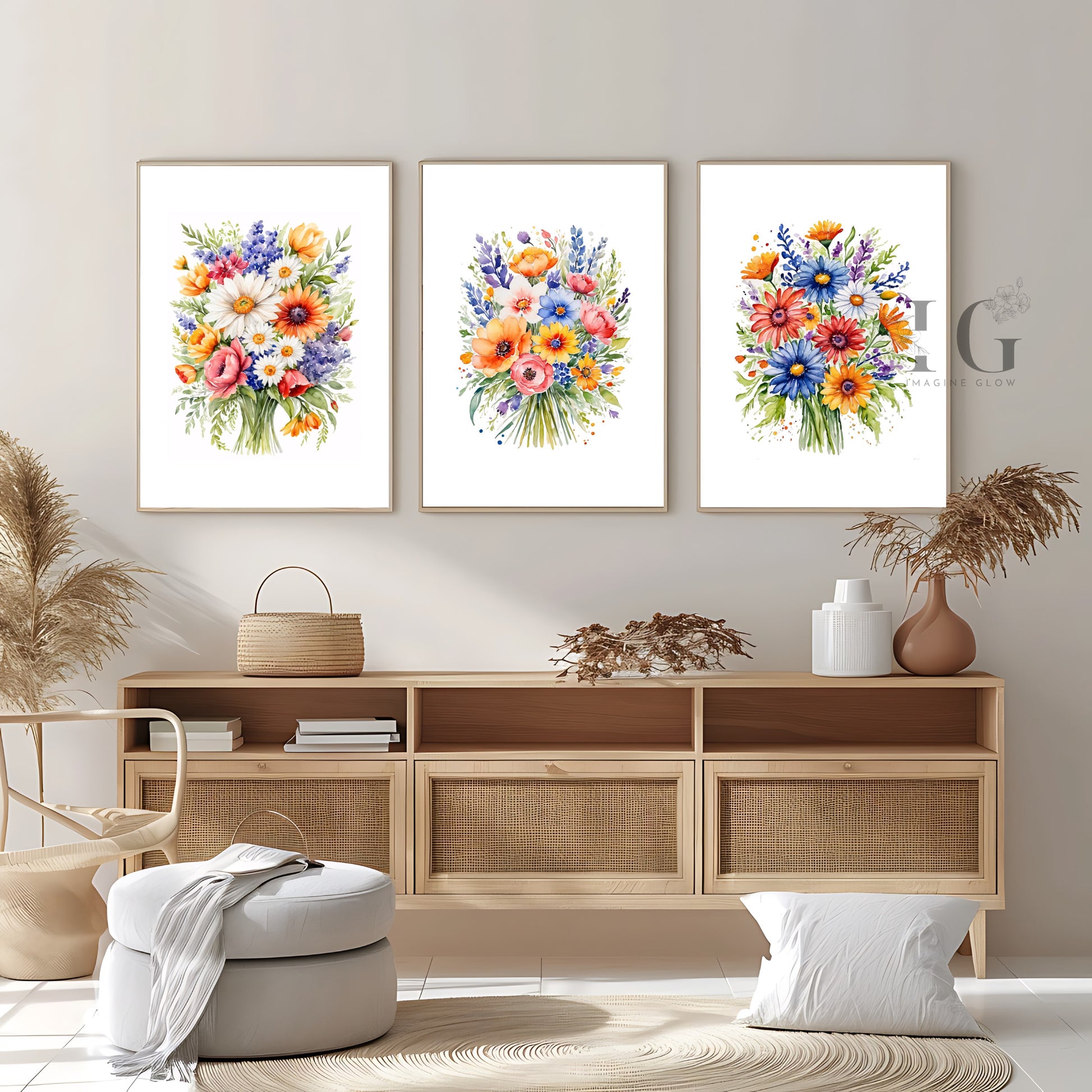 Wildflower wall art featuring vibrant botanical prints