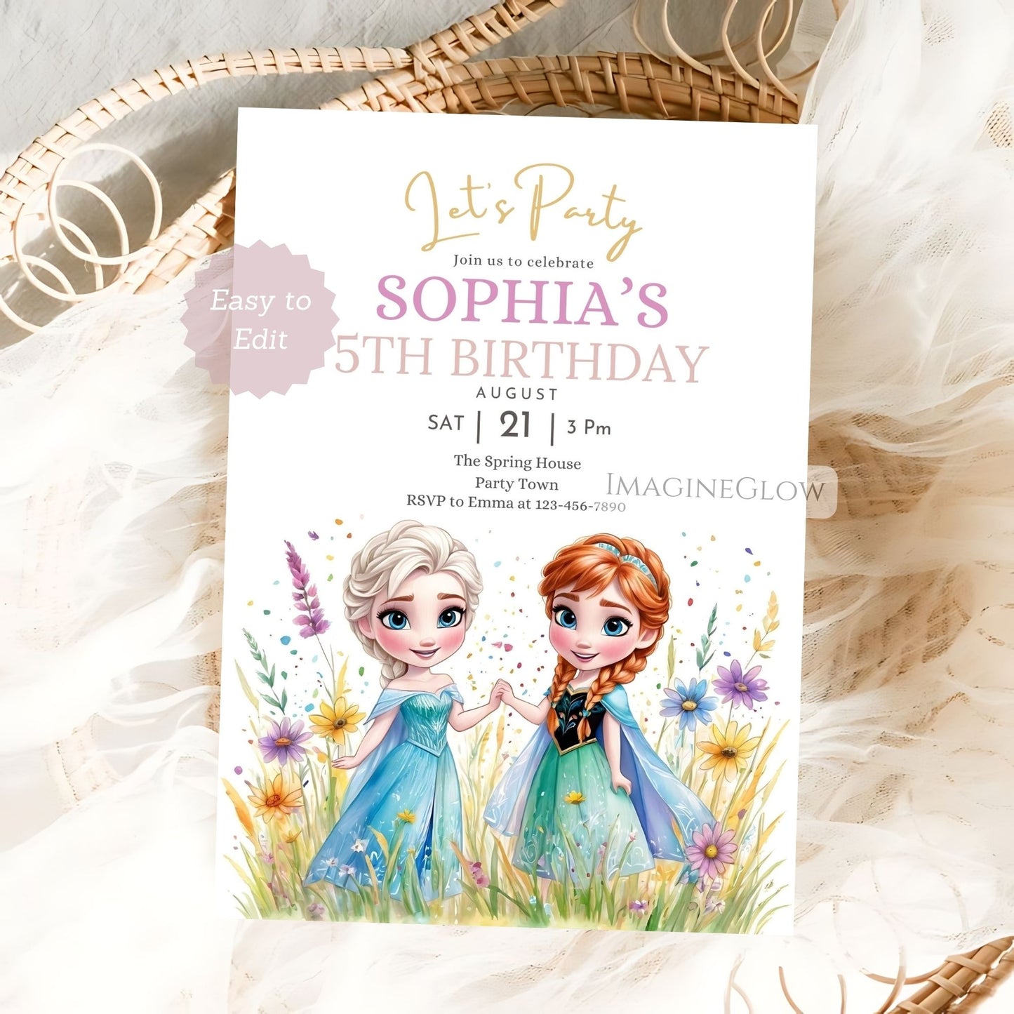 Frozen Elsa Anna Birthday Invitation – Wildflower Party Invite