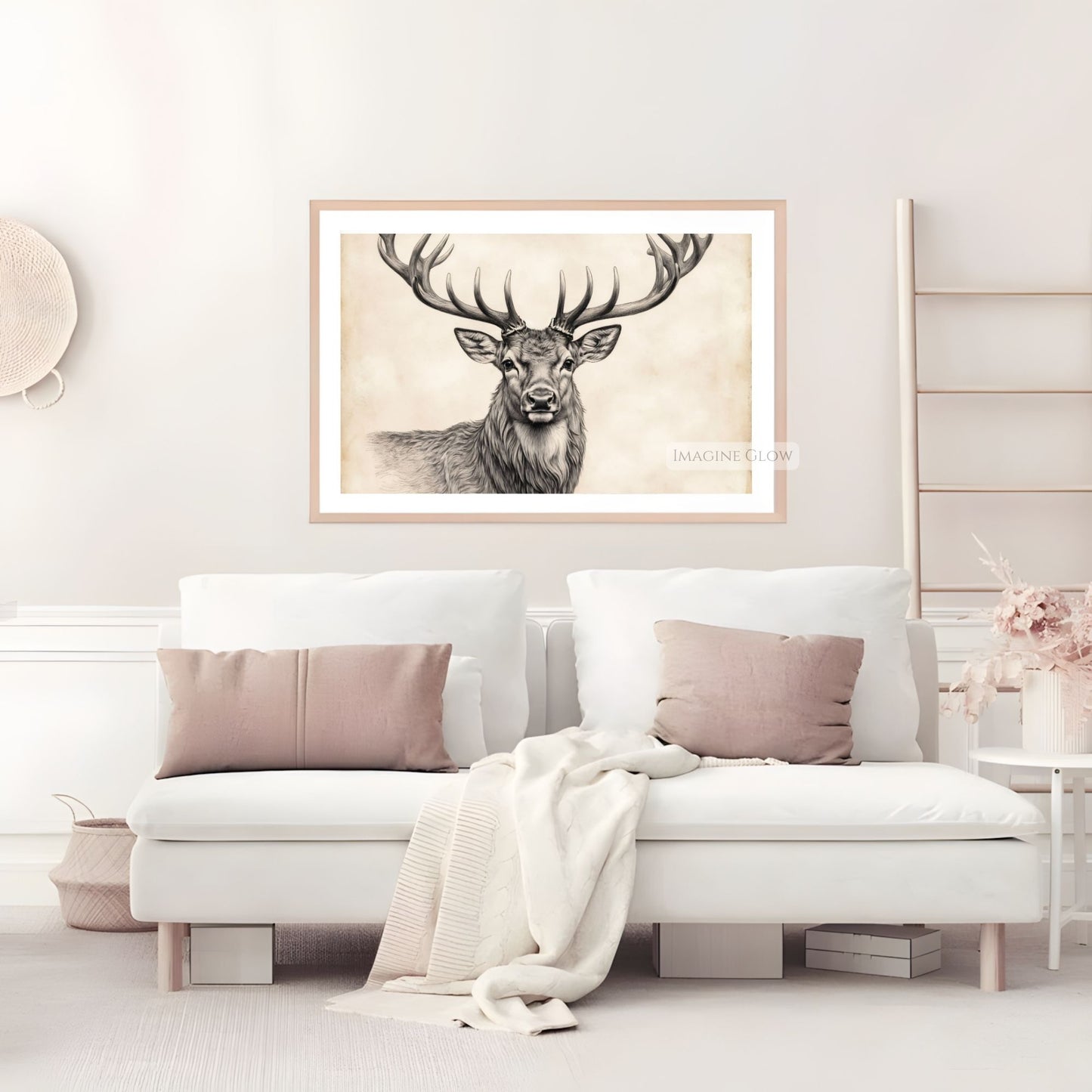 Minimalist deer sketch wall art for cozy interiors.
