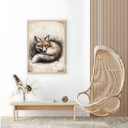 Printable fox sketch for wildlife-inspired decor.
