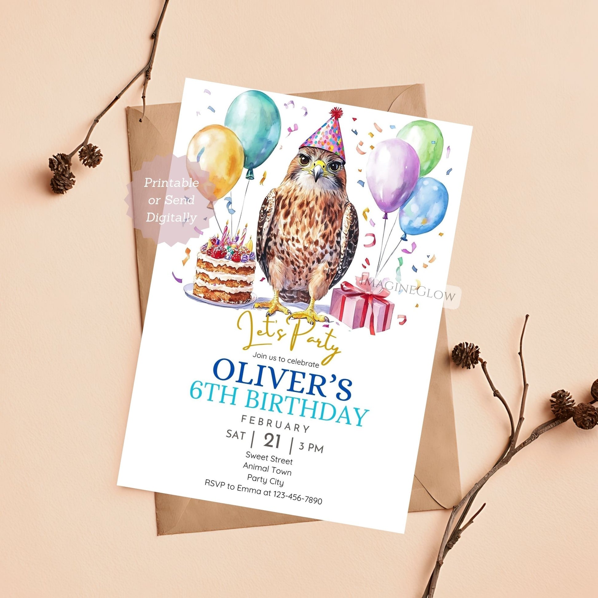 Falcon birthday invitation printable
Editable bird of prey party invite
