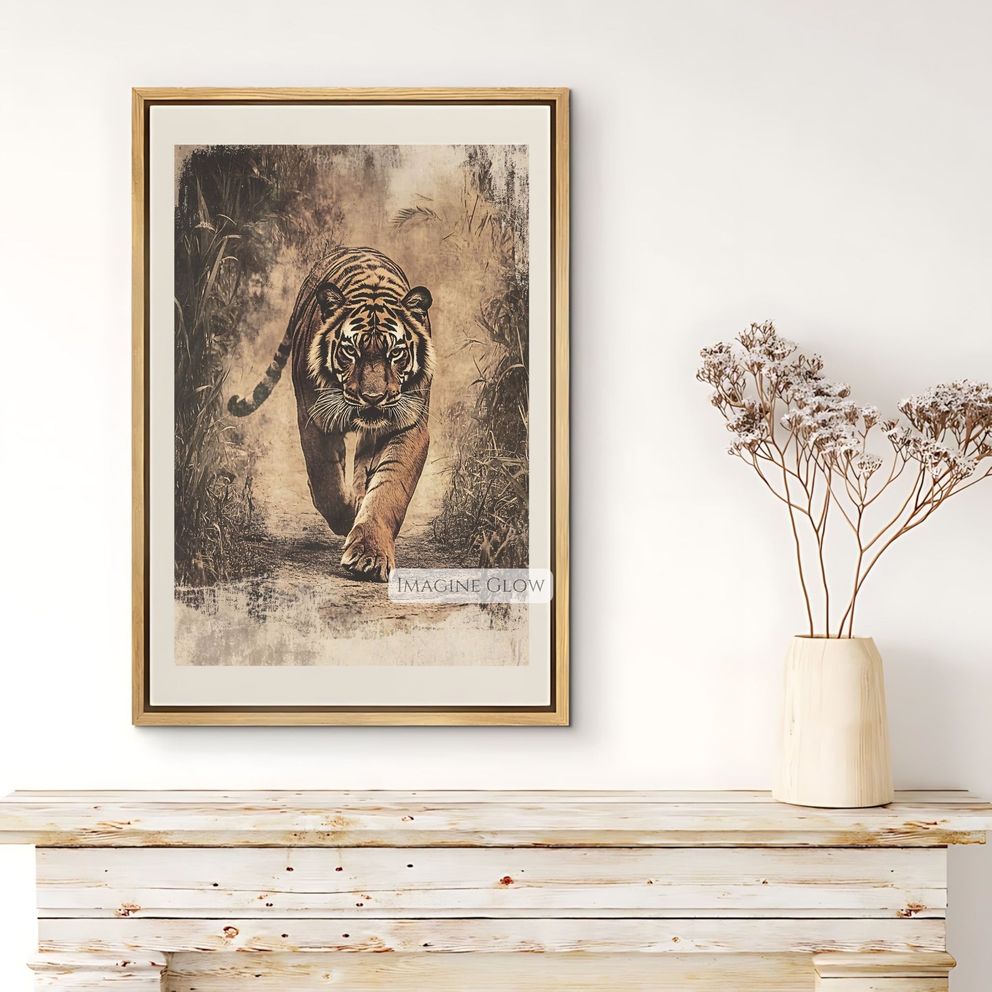 vintage tiger jungle wildlife print.