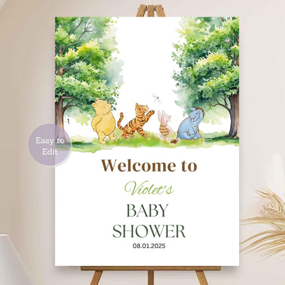 Winnie the Pooh forest theme baby shower welcome sign
