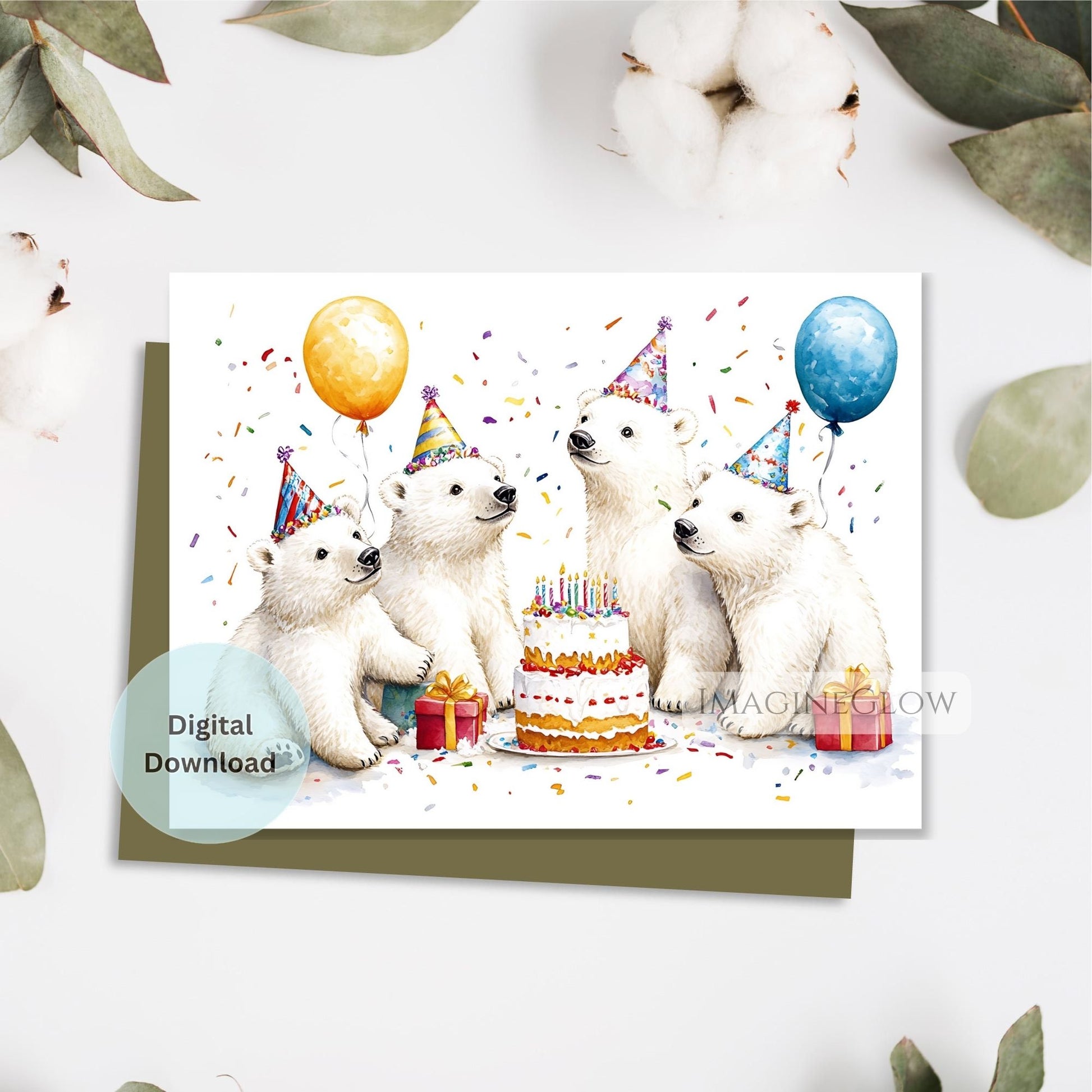arctic animal birthday card
winter animal birthday card
digital polar bear birthday card
