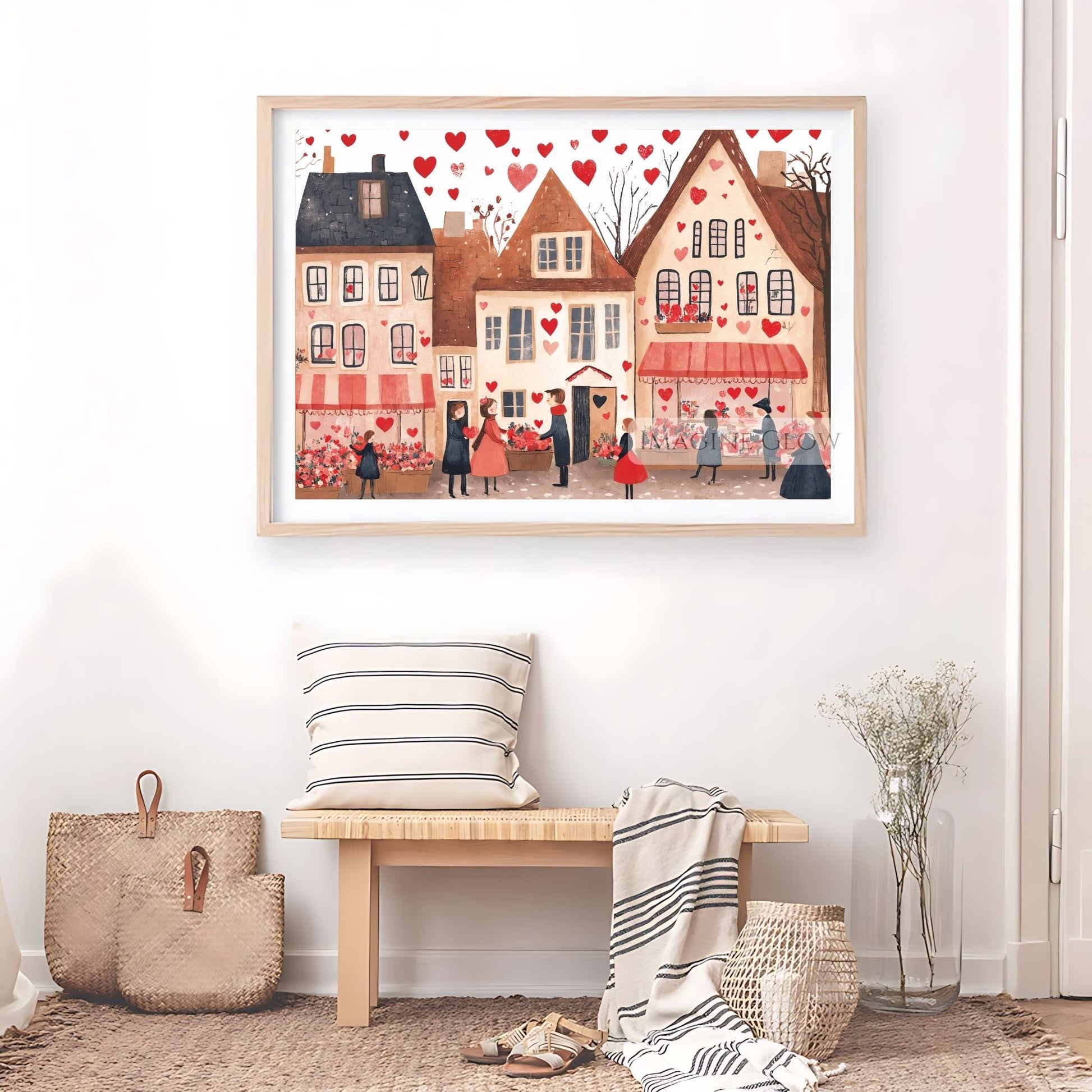 Romantic village wall art for Valentine’s Day or everyday love themes