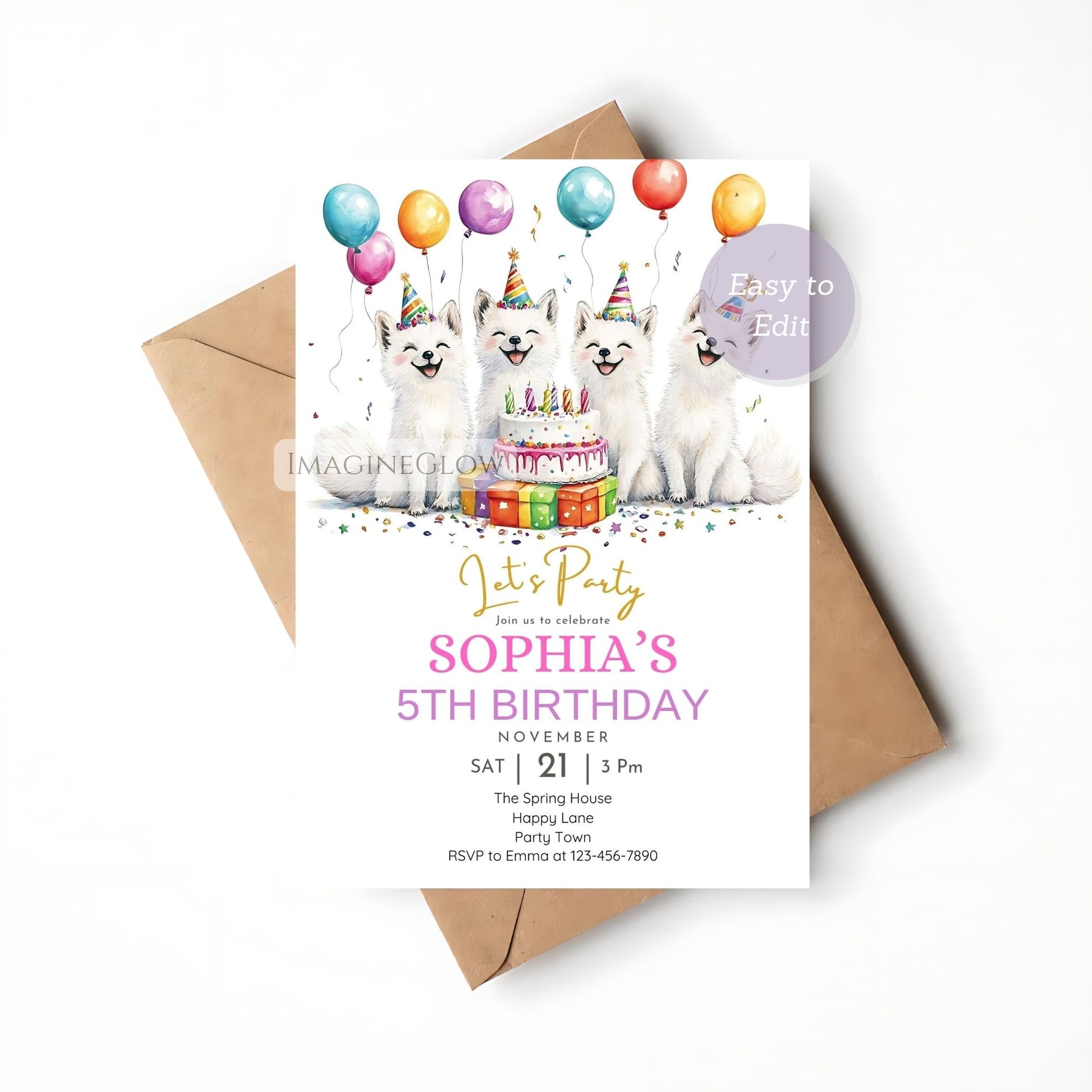 Snowy forest fox party invitation