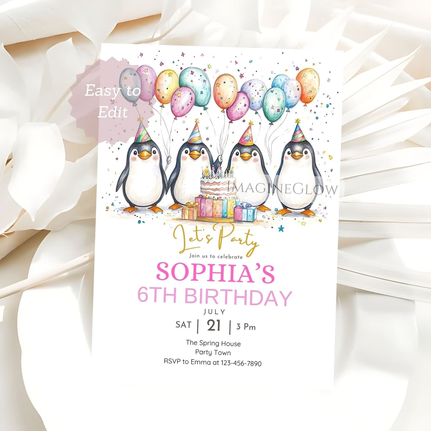 penguin winter birthday invitation for kids
