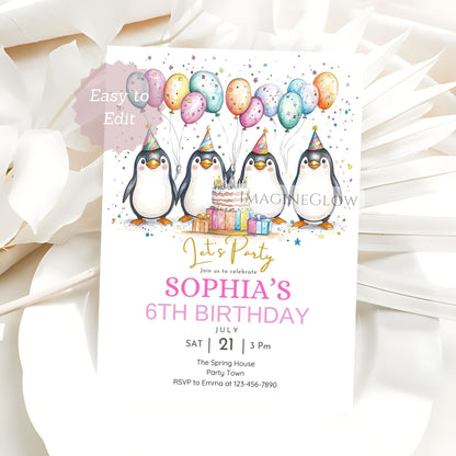 penguin winter birthday invitation for kids
