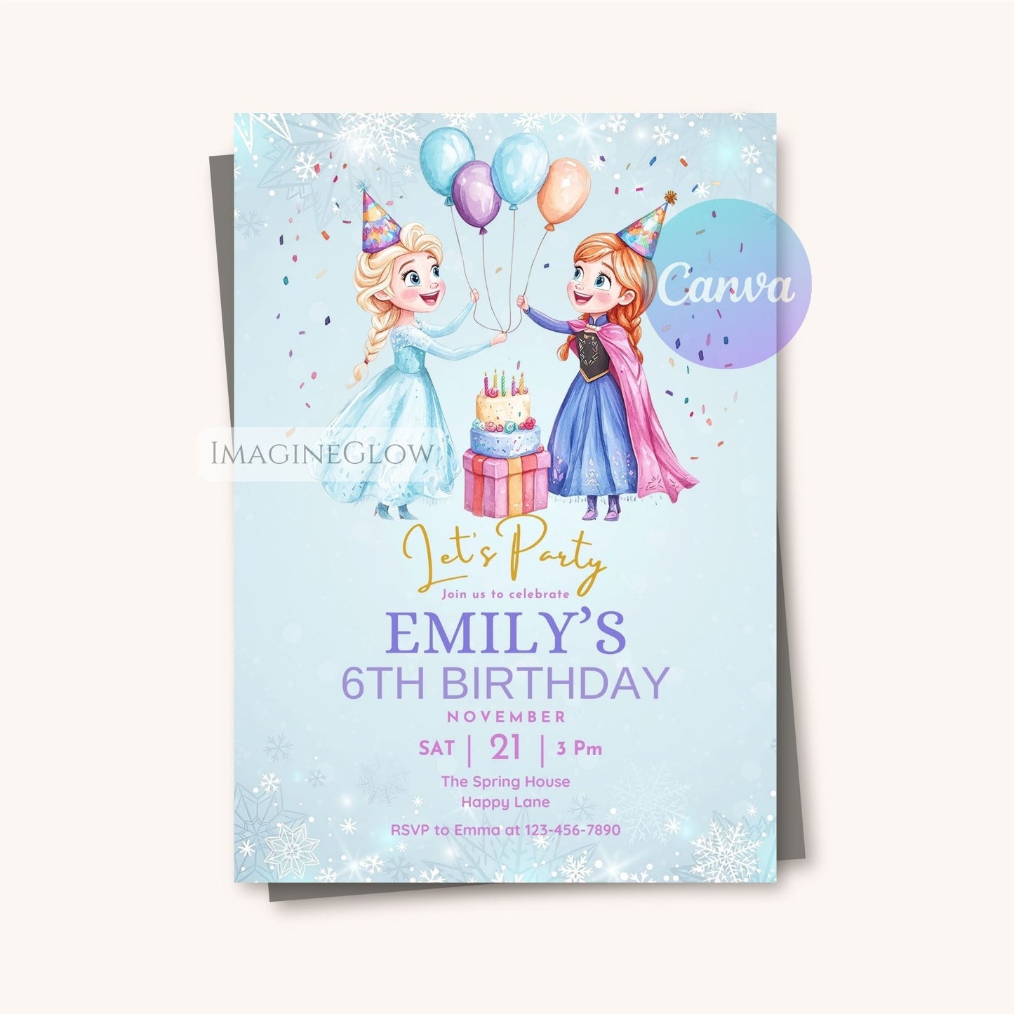 snow princess birthday card
