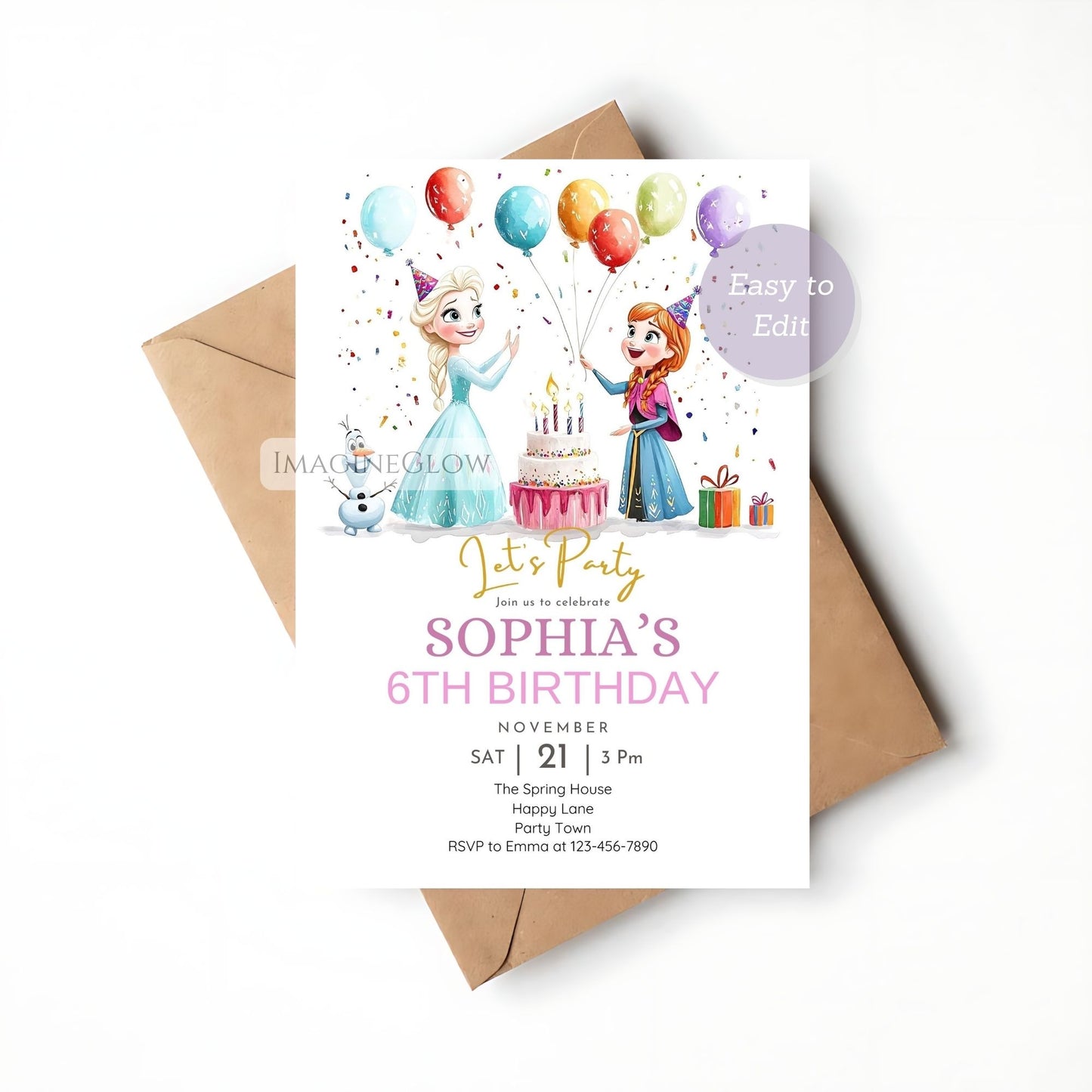 Charming Elsa Frozen birthday invitation