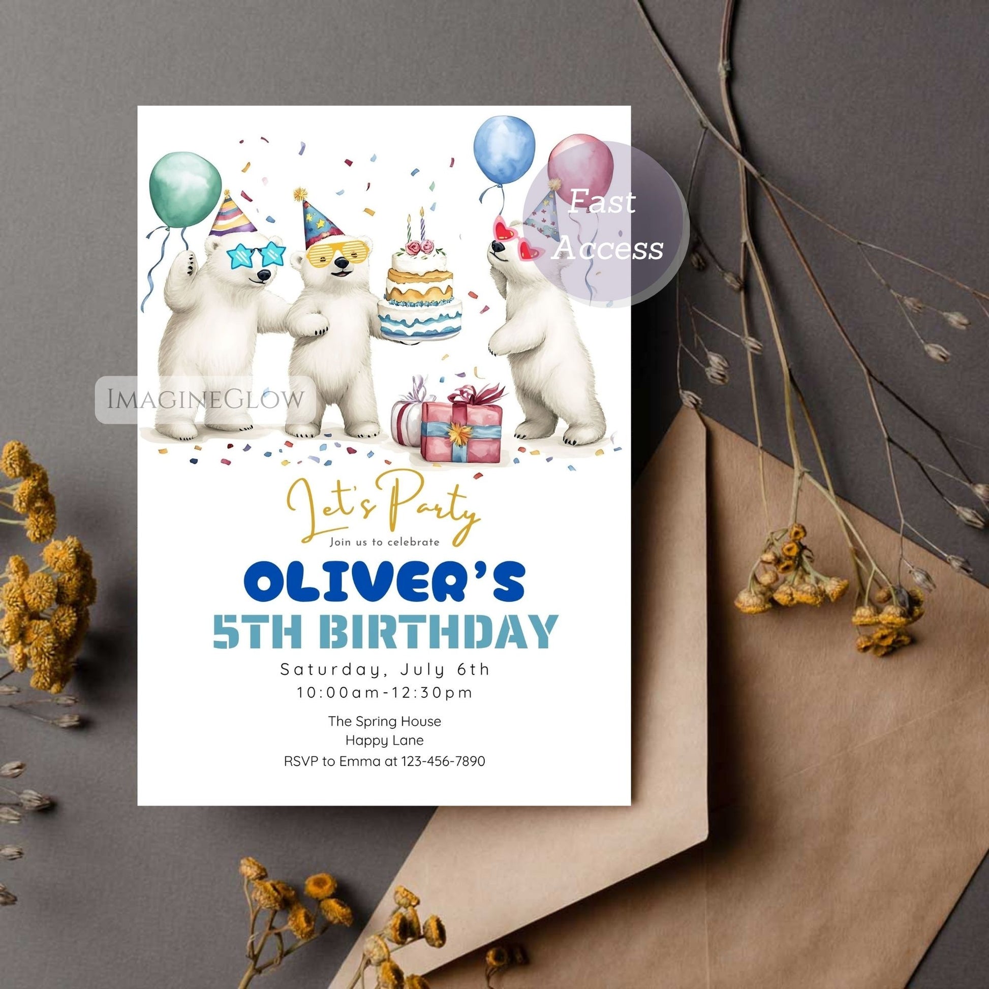 polar bear birthday invitation
