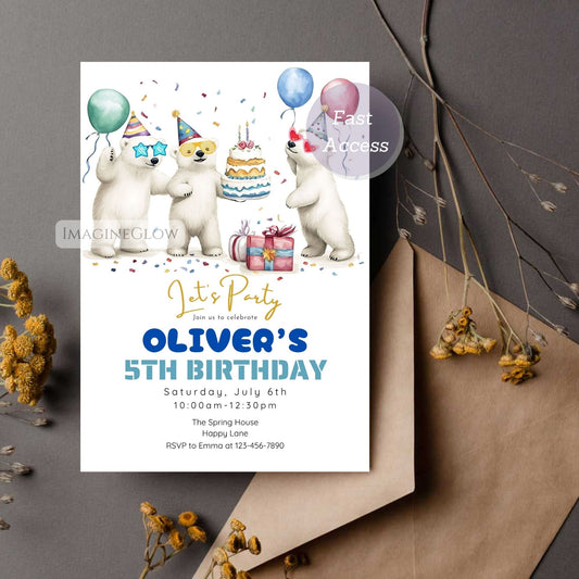polar bear birthday invitation
