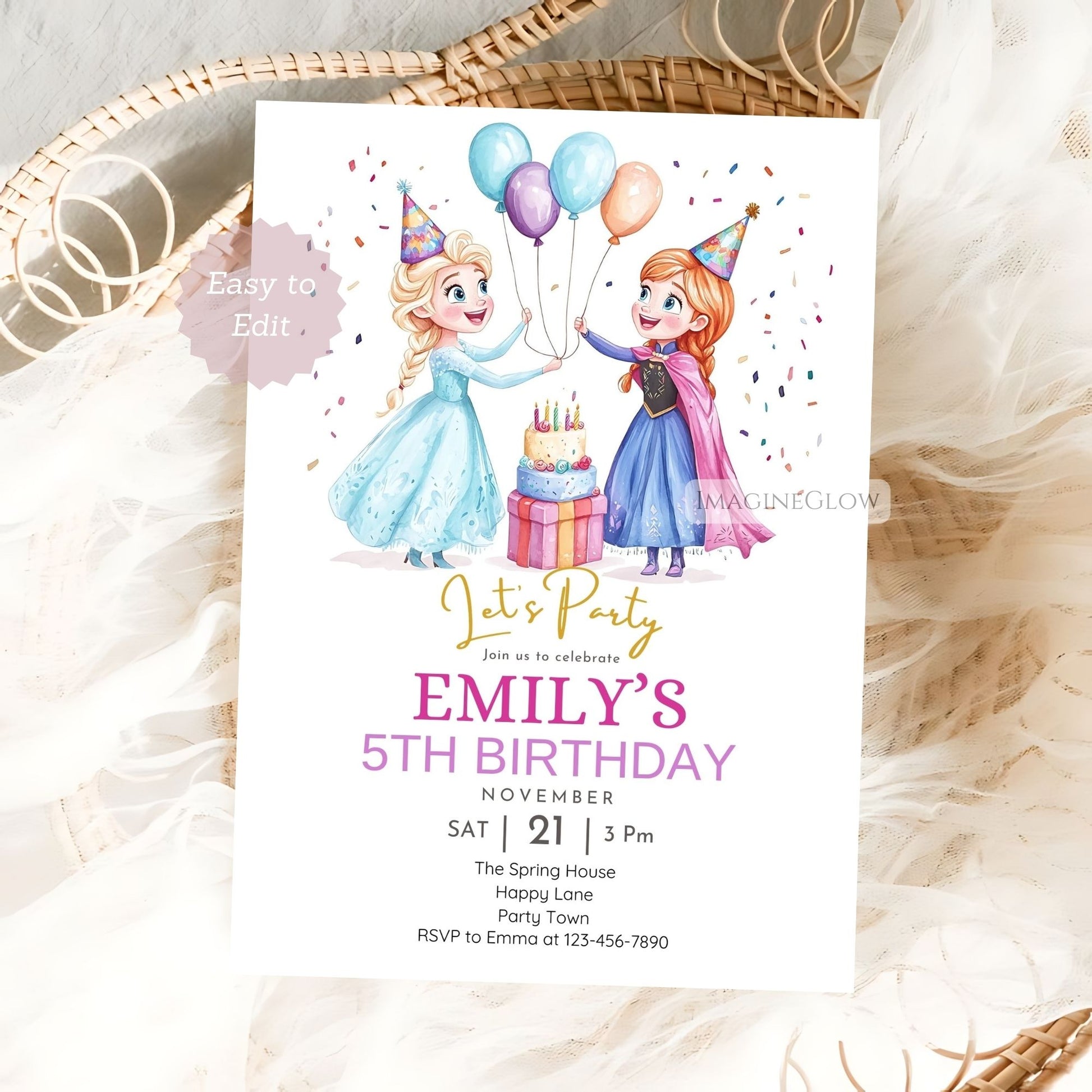 Frozen birthday invitation with Elsa and Anna