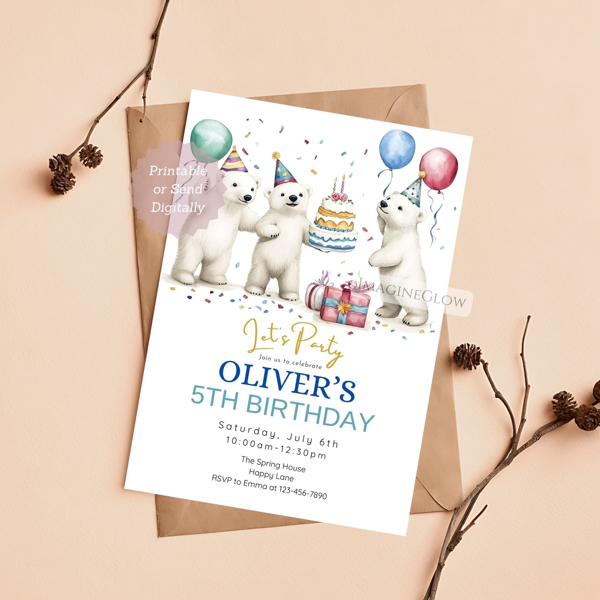 snow theme party invite template
printable polar bear invitation
