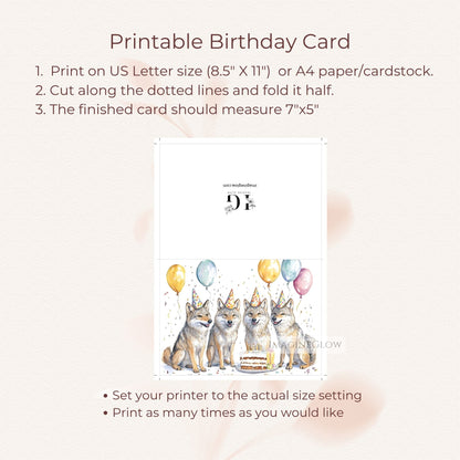 Printable wolf greeting
Wolf birthday card for adults
Wilderness animal card