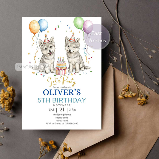 Wolf birthday invitation for kids
