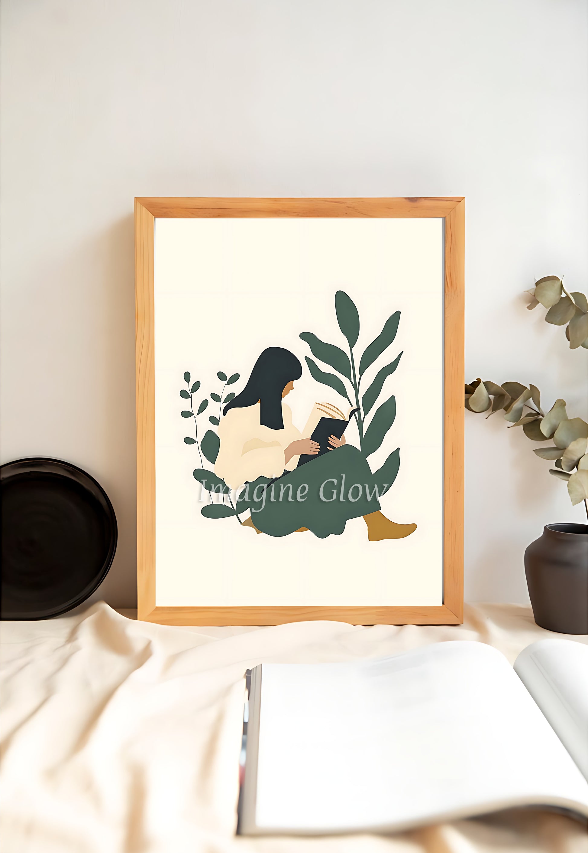 Printable abstract art print for enhancing a stylish reading nook or book-themed space.